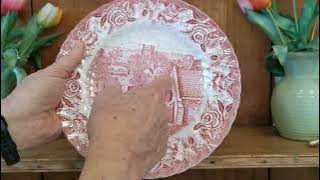British Anchor Ironstone Red and White China English Country Scenes Dinner Plate