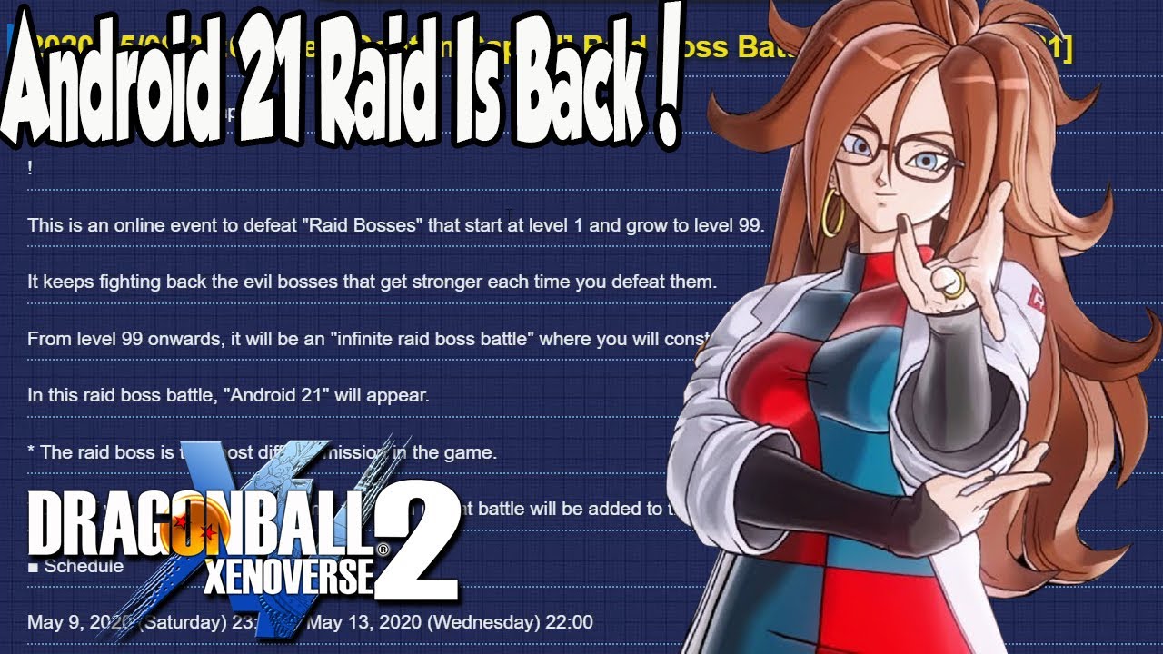 Xenoverse 2 Android 21 Raid Is Back Dates Details Youtube