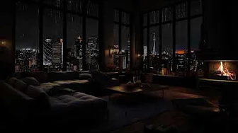 Rain & Fireplace Ambience: Cozy Bedroom with a City Night View 🌧️🔥🌃