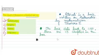 The Lilavati Of Bhaskara Is A Standard Text On Cl 14 General Knowledge 2016 I Genera...