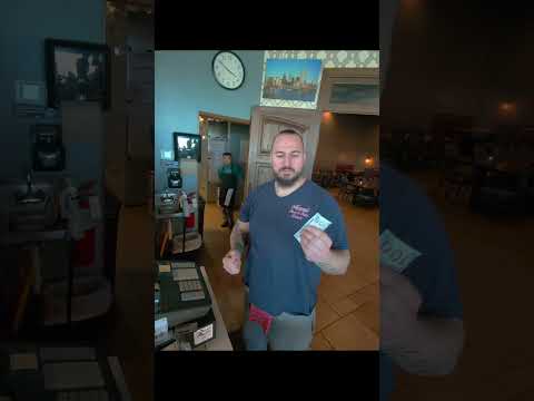 Challenging the pizza man to rock paper scissors