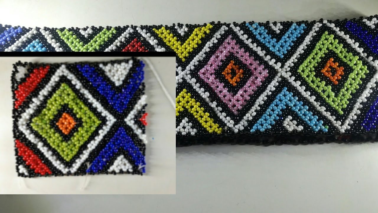 CONTINUATION Day 12 Thick Diamond beaded belt pattern tutorial. - YouTube