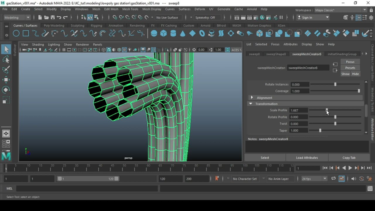 Sweep Mesh Tool Maya 2022 in Hindi YouTube