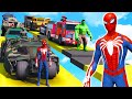 Spiderman  superheroes service cars  gta 5 mega ramp challenge funny moments