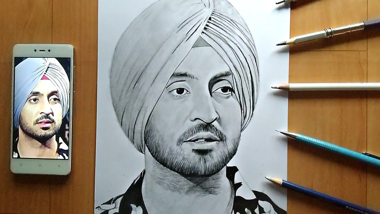 Diljit Dosanjh portrait 😊 Made by Mansi Rastogi | Portrait sketches, Art drawings  sketches creative, Art sketches