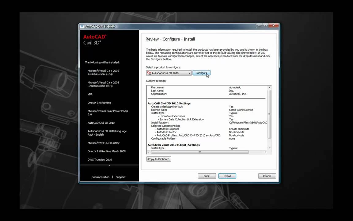 Stand Alone Install Of Autocad Civil 3d 2010 Youtube