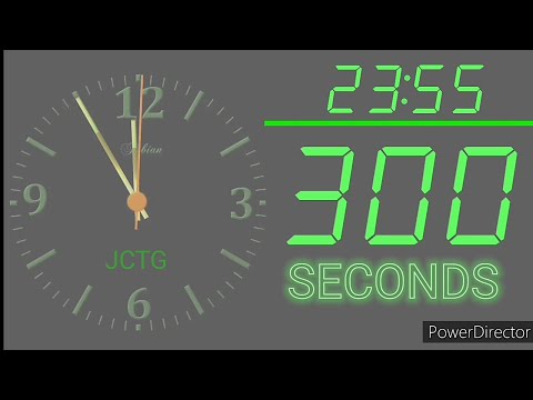 JCTG 5 Minutes (300 Seconds) Countdown into Midnight from 23:55 to 00:00 with music clock timer.