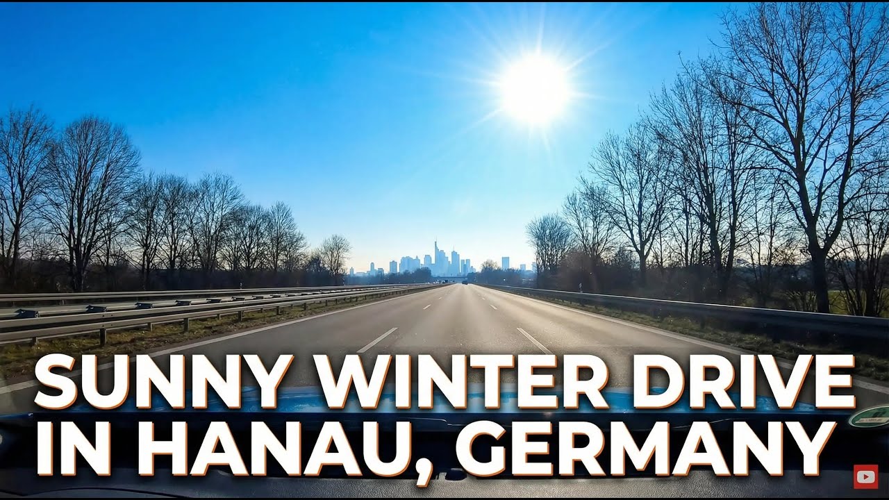 Relaxing Sunny Winter Drive From Hanau To Frankfurt, Germany ☀️❄️🚘