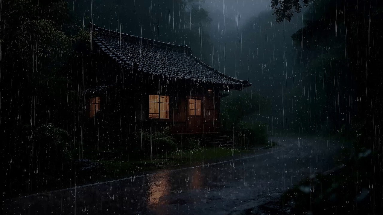 Tranquil Rainfall in a Dark Forest Cabin, With a Cozy Rain Ambiance for Deep Relaxation
