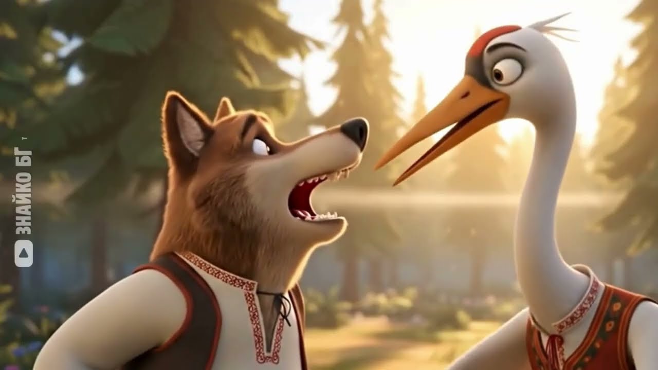 🐺🦩 Вълк и Жерав – Детска приказка и песен | Приказки за Лека нощ | БГ Аудио на български език ✨