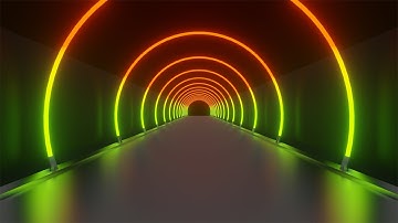 Neon spectral tunnel of green-red round arches on a dark background. Video Loop