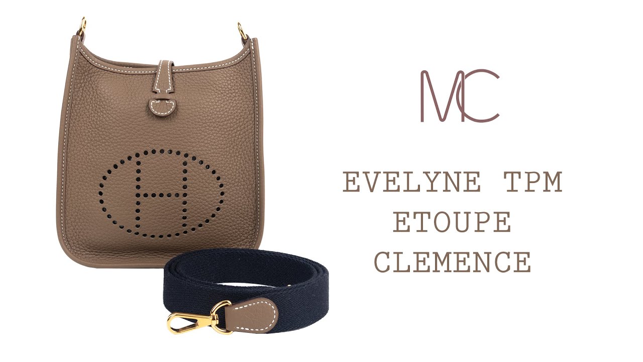 Hermes Mini Evelyne TPM Etoupe Clemence Leather Navy Strap with