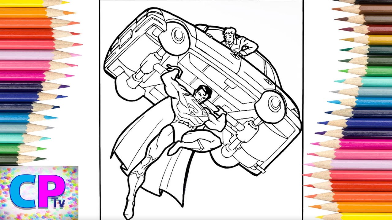 Superman Coloring Pages, Superman is Holding the Car up,Drawing of Superhero