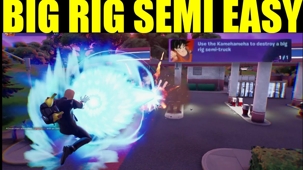 use the kamehameha to destroy a big rig semitruck Fortnite semi