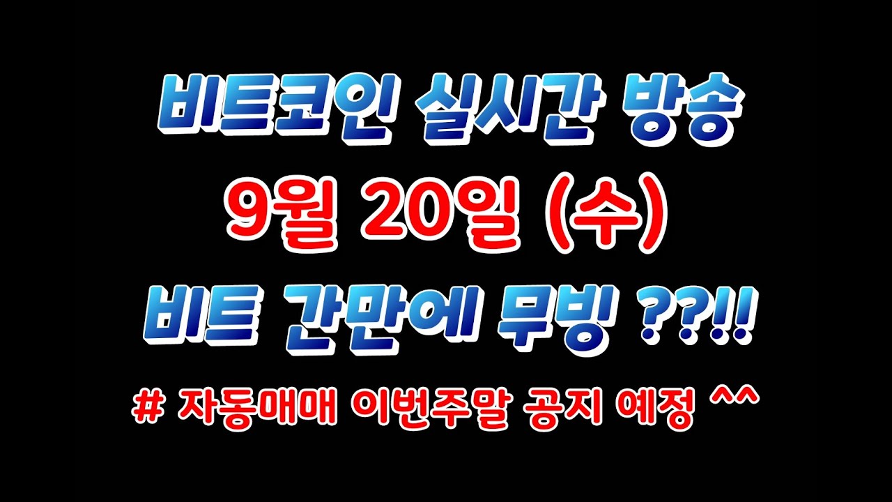 비트코인 9월 20일 라이브 방송 / 비트 간만에 무빙이 좀 나오는..?! / 자동매매 이번주 주말 공지 예정 ^^
