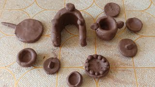 How to make diy miniture kitchentools with clay diy kitchen set with mud #mitti k bartan #diy #clay 