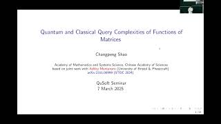 Changpeng Shao (Chinese Academy of Sciences) — Query complexities of functions of matrices*