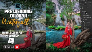 Asian pre wedding photo retouching | colorful Waterfall | photoshop cc 2020