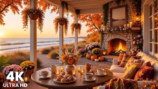 Cozy Autumn Sunset Beach Ambience 🍂 Smooth Piano with Gentle Waves & Fireplace Sounds for Calm Focus screenshot 5