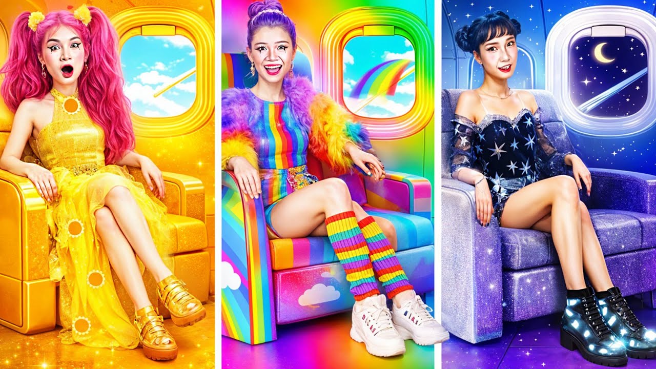 ¡DÍA, NOCHE y ARCOÍRIS en el AVIÓN! Reto K-Pop Demon Hunters