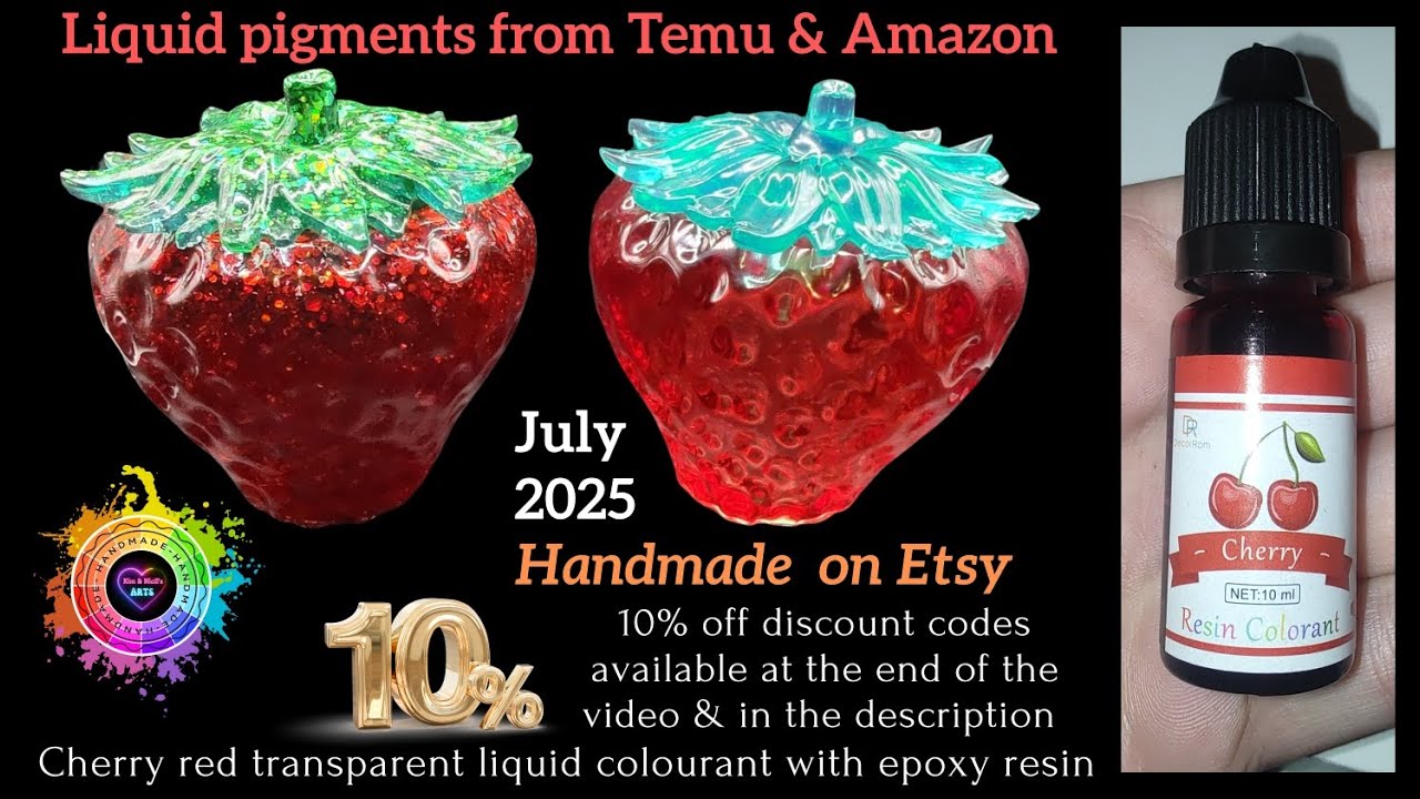 Handmade red strawberry jar ornaments made with liquid pigment glitter & epoxy resin.