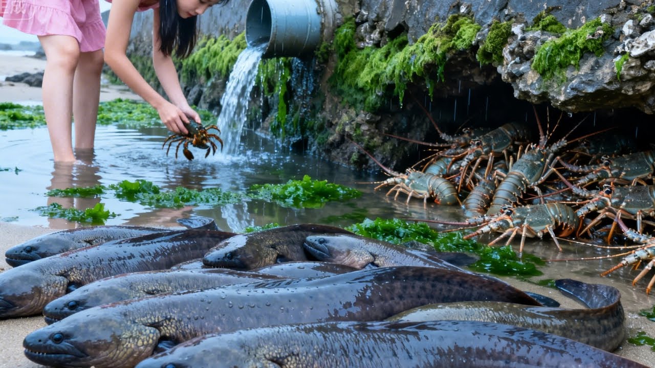 Xiao Zhang Found Tons Of Lobsters And Conger Eels While Beachcombing.