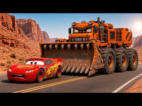Epic Escape vs Superheroes: McQueen vs GIANT SPIKY CONSTRUCTION BULLDOZER MONSTER TRUCK|BeamNG.Drive