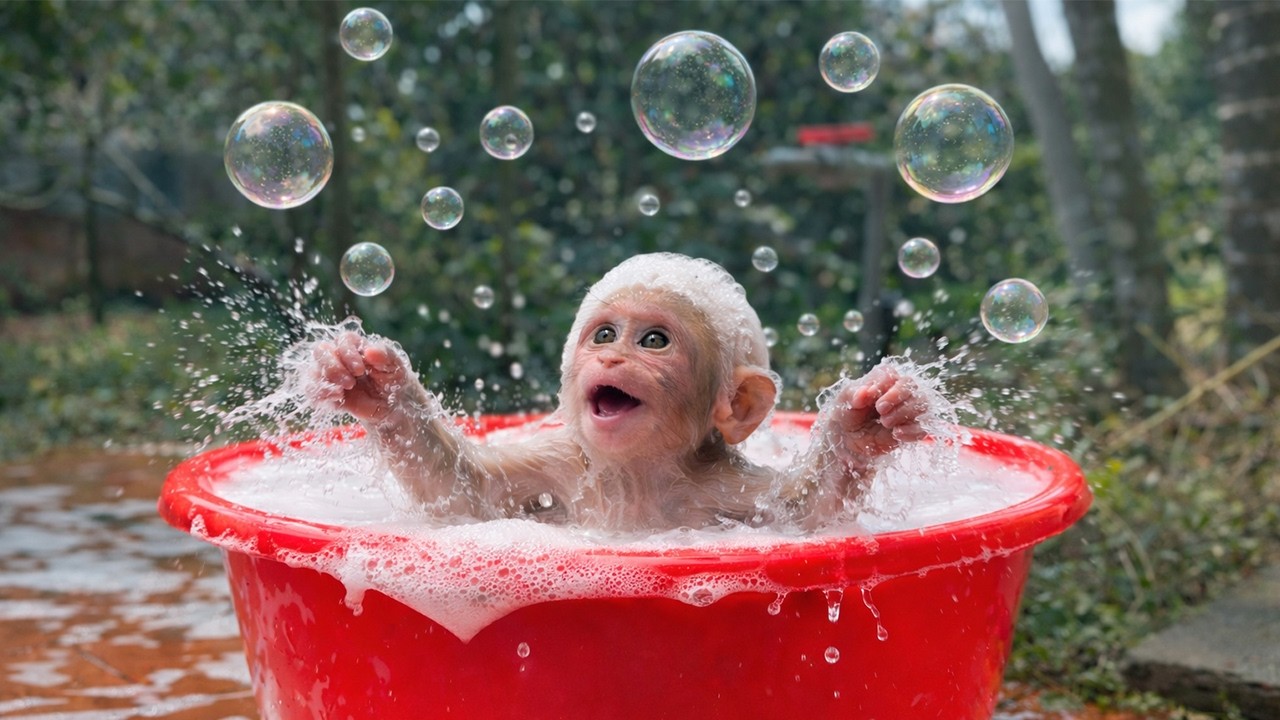 Sweet Moment! Bibi Goes Swimming and Plays with Soap While Dad’s Hand Is Sore