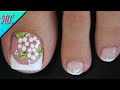 DISEÑO DE UÑAS PARA PIES FLORES Y FRANCÉS SENCILLAS - FLOWERS NAIL ART - FRENCH NAIL ART - NLC