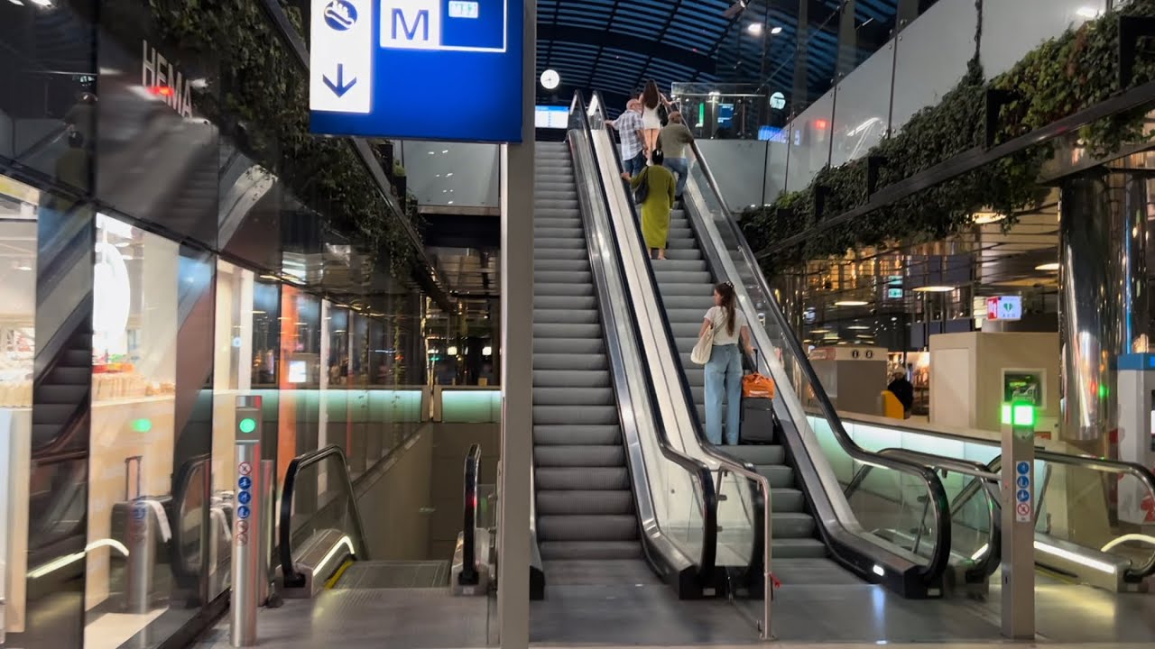Amsterdam, Netherlands. 5x Escalator ride at Amsterdam Centraal Metro and Bus Stations - Part 1
