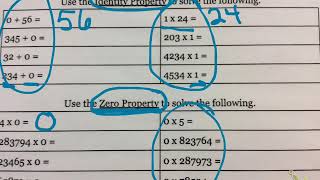Identity, Zero, Commutative, Associative Properties