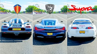 FH4 Drag Race: Koenigsegg One1 Vs Rimac .C. Two Vs Toyota Supra Rz