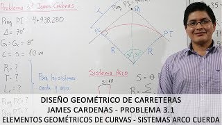 PROBLEMA 3.1 JAMES CARDENAS - ELEMENTOS GEOMÉTRICOS DE CURVAS/ CURSO DISEÑO DE CARRETERAS - VIDEO #5
