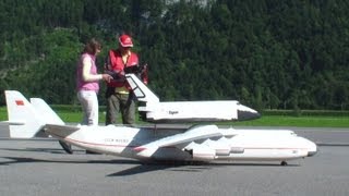 : Antonov An-225 Mriya Lightweight RC Scale Model Airplane launching Buran Space Shuttle with problem