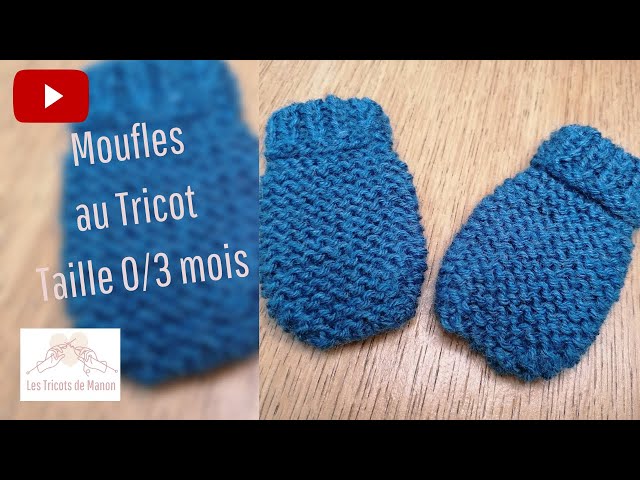 modele tricot moufles bébé marine avec cordon de couleur