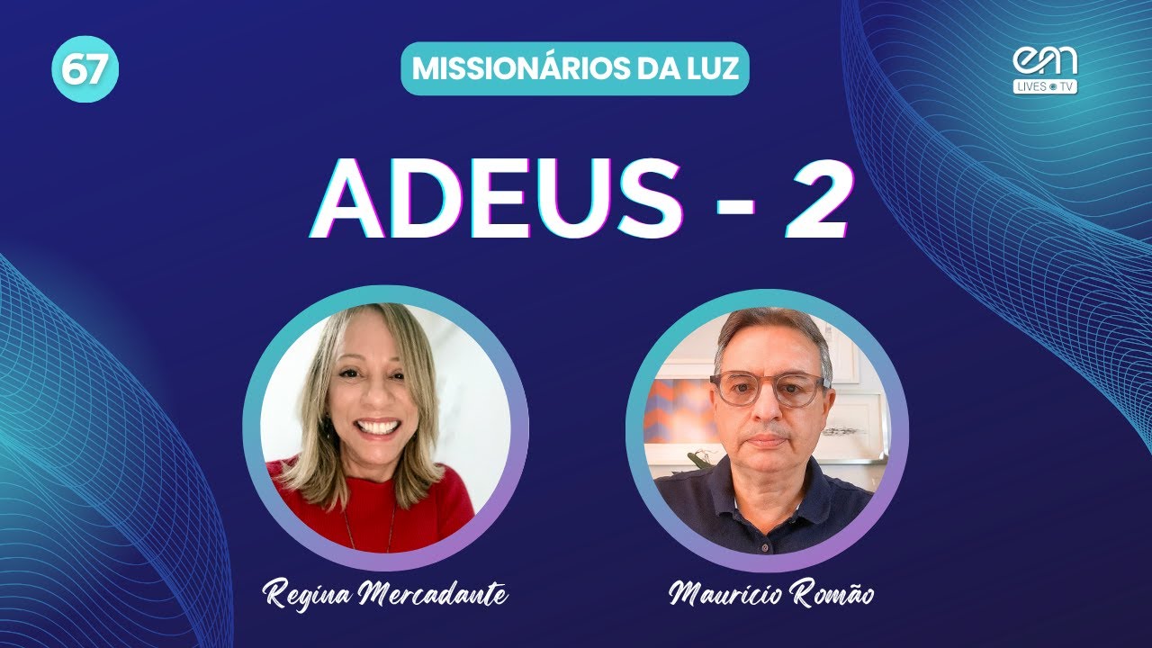 🌟 EM Lives TV – Espiritismo e Mediunidade.
➡️  Série: Missionários da Luz (temporada única) — 67º Episódio (último)
📖 Livro: MISSIONÁRIOS DA LUZ — Autoria espiritual de André Luiz, psicografia de Chico Xavier — Capítulo 20: Adeus (Parte 2).

🌟 Expositores: Regina Mercadante (SP) e Mauricio Romão (SP)
📅 Data: 17/06/2026 (quarta-feira).
🕒  Horário: 20h30.

🌟 Regina Mercadante é criadora de conteúdo digital e expositora espírita. É fundadora e diretora da EM Digital – Espiritismo e Mediunidade, onde produz e conduz estudos, preces e reflexões à luz da Doutrina Espírita. Atua como voluntária no Instituto Espírita de Educação (SP).

🌟  Mauricio Romão é criador de conteúdo, trabalhador voluntário do Instituto Espírita de Educação e da USE - União das Sociedades Espíritas do Estado de São Paulo, trabalha há 20 anos como dialogador em reuniões mediúnicas.

🔹 O livro “Missionários da Luz”, psicografado por Chico Xavier e ditado pelo Espírito André Luiz, é a terceira obra da coleção A Vida no Mundo Espiritual. Nele, André Luiz aprofunda seu aprendizado sobre as dinâmicas espirituais que influenciam a vida na Terra, destacando o trabalho dos Espíritos superiores que atuam como verdadeiros missionários da luz para auxiliar a humanidade em sua evolução. A obra apresenta diversos ensinamentos sobre mediunidade, reencarnação, leis divinas e as interações entre os planos espiritual e material.

▶️  Acesse a playlist:
https://www.youtube.com/playlist?list=PL6S9KEn3CGmWgR86l3gGG2fvd4fp8-kEA

▶️ Conheça o nosso canal:
YouTube - https://www.youtube.com/espiritismoemediunidade

🔹 Produção: EM Lives TV – Espiritismo e Mediunidade
🔹 Realização: EM Digital – Espiritismo e Mediunidade

🌐 Acesse as nossas mídias sociais:

🔹 Site – https://emlives.tv
🔹 YouTube – https://www.youtube.com/espiritismoemediunidade
🔹 Facebook – https://www.facebook.com/espiritismoemediunidade
🔹 Instagram – https://www.instagram.com/espiritismo.mediunidade
🔹 TikTok – https://www.tiktok.com/@espiritismoemediunidade
🔹 Kwai – https://kwai.com/@Emlivestv
🔹 X – https://x.com/EMediunidade

#espiritismoemediunidade #missionariosdaluz #emlivestv #emdigital #andreluiz #chicoxavier #espiritismo #allankardec #doutrinaespirita #jesus #avidanomundoespiritual #jesus #mediunidade #espirita #medium #adeus