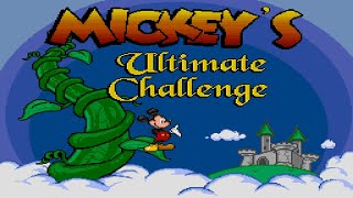 Mickeys Ultimate Challenge - Super Nintendo
One night, as Mickey or Minnie lay in bed reading a book of fairy tales, he/she started to wonder how it would be to live in a far off land, in a magic castle. As he/she fell asleep, he/she woke up in the Kingdom of Beanwick, which is constantly tormented by earthquakes. Then, he/she offers his/hers help to solve the mystery behind those earthquakes.
Mickeys Ultimate Challenge is a puzzle game in which the player chooses either Mickey or Minnie to play with. Theyll find five characters from the Disneys universe in the kingdom, and will be prompted to help them in several tasks.
Each task is a different puzzle, given by a specific character. Daisy, for instance, will ask help to clean the castles paintings hanging on a wall. The task is in fact a memory game, where Mickey or Minnie must clean the pictures matching pairs. After completing one task, theyll receive a gift.
After completing all tasks, Mickey or Minnie must trade the gifts they won with the right characters. For instance, after finishing Goofys task, they will receive his hammer. The player must then guess who among the other characters would like to receive that hammer.
Giving the right items to the right characters will allow Mickey or Minnie access to the last puzzle and save the Kingdom of Beanwick from the earthquakes. Mickeys Ultimate Challenge - Super Nintendo