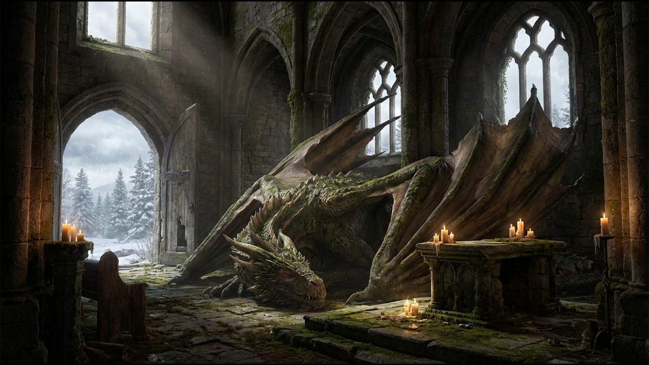 Cozy Sleeping Dragon Ambience 🐉❄️ Medieval Winter Scene for Sleep, Study & Relax (4K Loop)