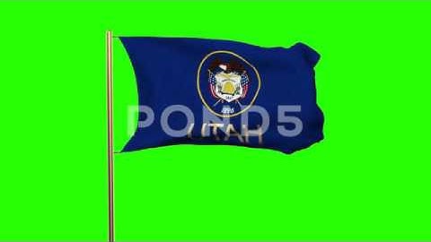 Utah Flag With Title Waving In The Wind. Looping Sun Rises Style. Animation