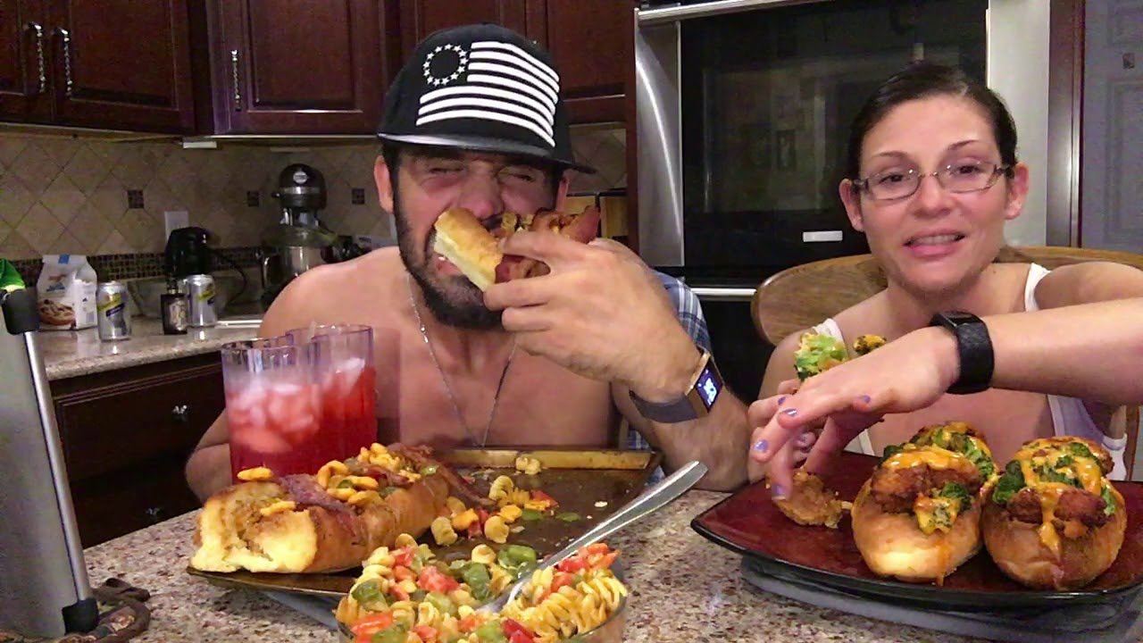 Pizza flavored goldfish Mac n cheese subs mukbang YouTube