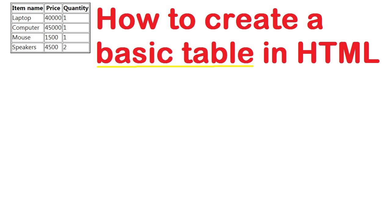 How To Create A Basic Table In HTML YouTube How To Create A Basic Table In HTML YouTube