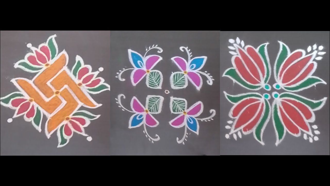 3 different types of rangoli designs || colourful rangoli🌸 #beautiful # ...