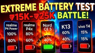 Battery Drain Test 🔋🔥 Realme P4 Power, P4x, Nord CE 5, Oppo K13, Vivo T4 ₹15K–₹25K