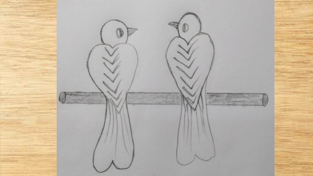 How to draw love birds step by step. easy Birds drawing tutorial. Bizli