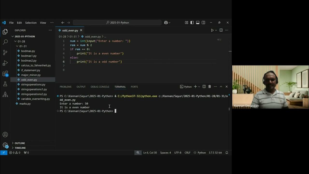 Python - if statement using odd-even program (in Tamil) - YouTube