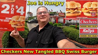 Checkers \& Rally’s New Tangled BBQ Swiss Burger Review | Limited Time Offer | Joe is Hungry ♨️🍔🧅🧶🧀