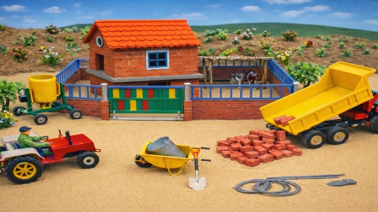 Diy Tiny Construction:Tractor,Tripper And Tiny Bricks | Making Realistic Atomatic Small Gate |