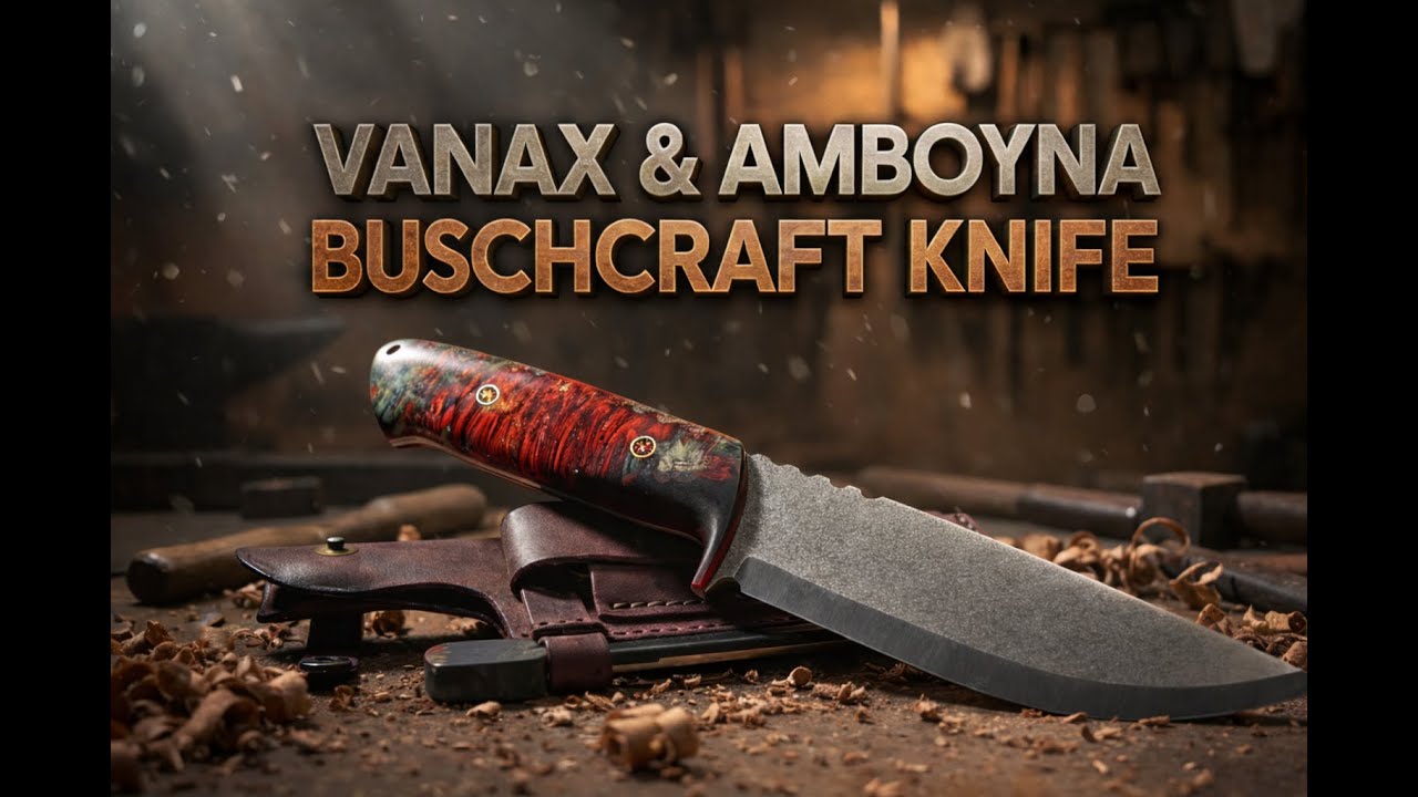 Vanax Steel Bushcraft Knife | Stabilized Amboyna Handle & Leather Sheath