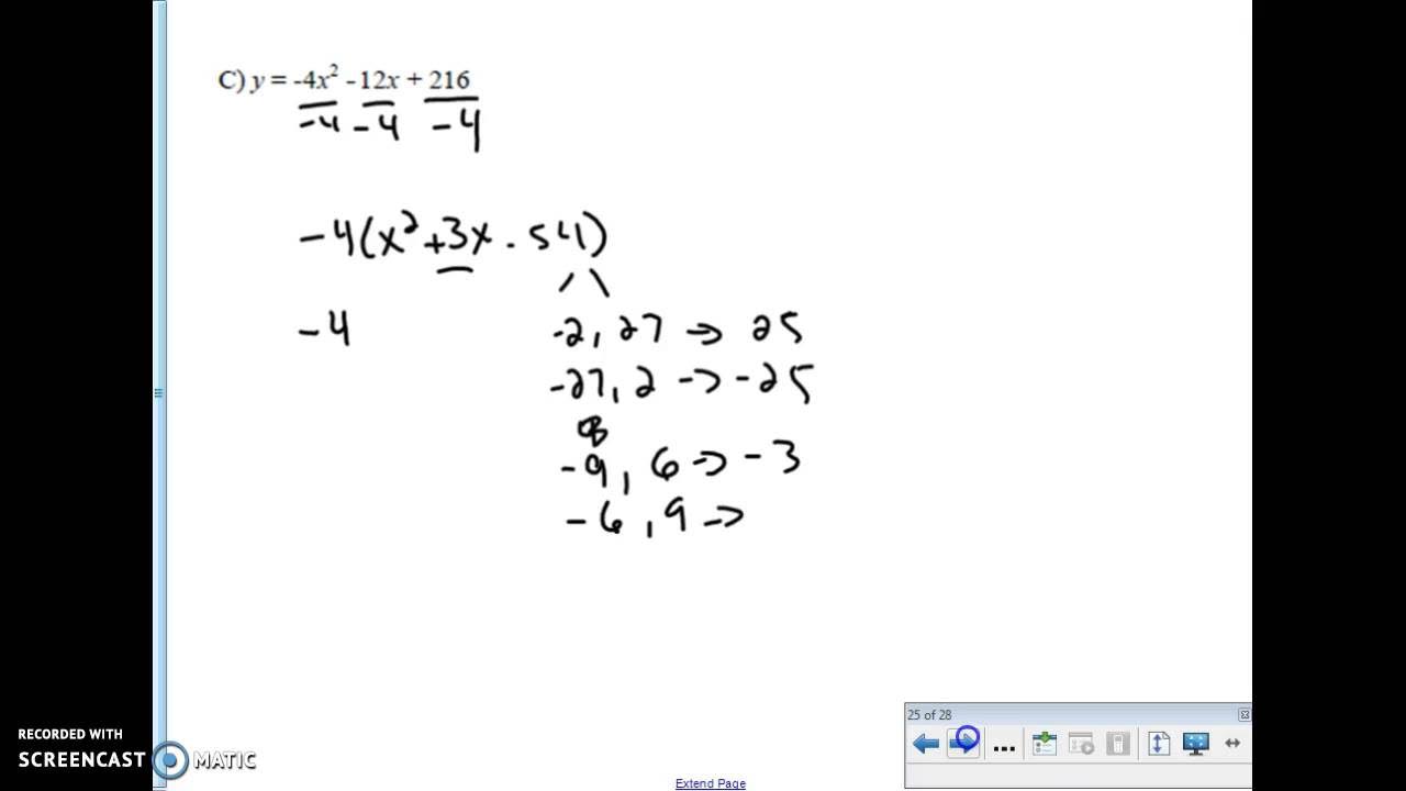 Rewriting standard form and vertex form into intercept form YouTube