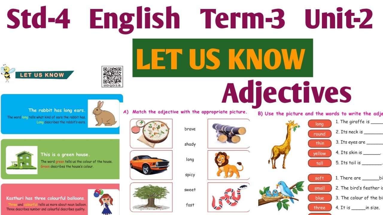 4th Std English Term 3 unit 2 Let us know | Adjectives | Samacheer kalvi 4th Std English